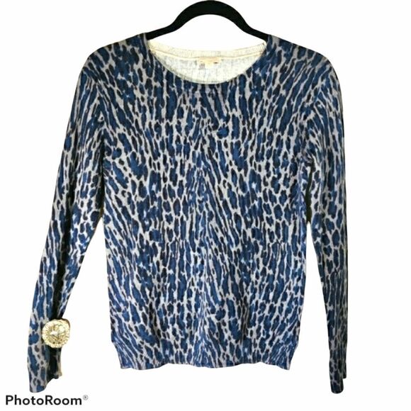 GAP Lightweight Sweater Top Shirt Leopard Animal Print Blue Gray 100% Cotton - Picture 1 of 7